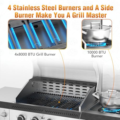 Electactic G41 Pro BBQ Grill,Heavy-Duty Stainless Steel Gas Grill, 4 Burner Gas Grill with Side Burner,42000 BTU Propane Grill for Outdoor Cooking,Barbecue,Garden and Patio Backyard - size: 4 Burner Upgradel Gas Grills with Side Burner