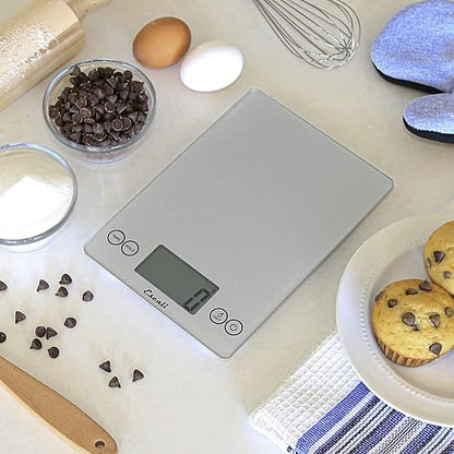 Escali Arti Glass Food Scale Digital Countertop Kitchen, Baking and Cooking Scale with Nutrition and Calorie Counter, 15-Pound Capacity, 9" x 6.5" x .75", Shiny Silver - color: Shiny Silver