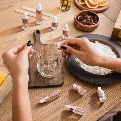 Didaey 100 Pcs 1/2/3/5/10/15 ml Mini Glass Oil Dropper Bottle Bulk, Clear Essential Small Empty Bottles Sample Containers Perfume Liquid Vials with Cap for Traveling (1ml,2ml,3ml,5ml,Rose Gold) - color: Rose Gold, size: 1ml, 2ml, 3ml, 5ml