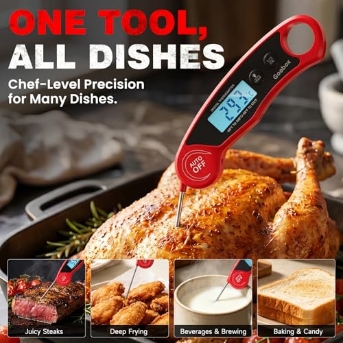 Meat Thermometer Digital, 1 Sec Instant Read, ±0.5°F, Waterproof | IPX5 Waterproof, Large Backlit Display, Magnetic Back, 4.1-Inch Probe, for Grilling, BBQ, Smoker and Cooking - color: Red