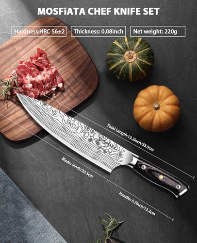 MOSFiATA 8" Super Sharp Professional Chef's Knife with Finger Guard and Knife Sharpener, German High Carbon Stainless Steel EN1.4116 with Micarta Handle and Gift Box - style: 8 inch chef knife