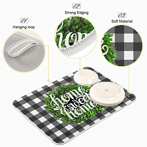 KCMicro Boxwood Dish Drying Mat - 18x24 inch Buffalo Plaid Check Drainer Pad for Kitchen Counter - color: Wreath, size: 18x24in