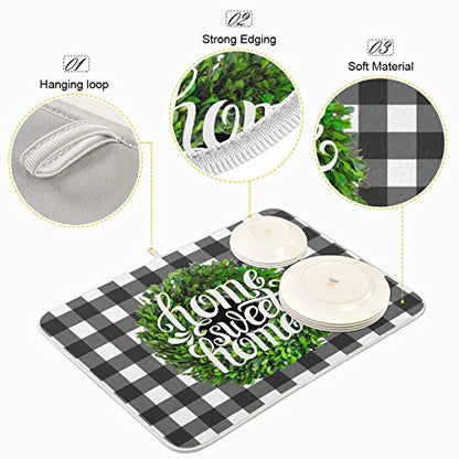 KCMicro Boxwood Dish Drying Mat - 18x24 inch Buffalo Plaid Check Drainer Pad for Kitchen Counter - color: Wreath, size: 18x24in