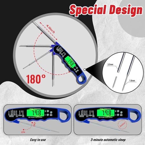Stocking Stuffers for Men Women Adults: Meat Thermometer Digital, Instant Read Meat Thermometer with Backlight & Magnet for Kitchen, Beef, Grill, Turkey,IP67 Waterproof Cooking Thermometer - color: Blue