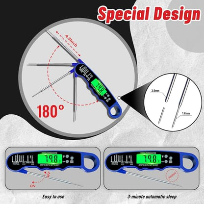 Stocking Stuffers for Men Women Adults: Meat Thermometer Digital, Instant Read Meat Thermometer with Backlight & Magnet for Kitchen, Beef, Grill, Turkey,IP67 Waterproof Cooking Thermometer - color: Blue