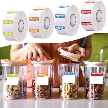 Sayglossy 7000 Pcs Day of Week Label Food Label Monday Through Sunday Management Inventory Sticker Removable Weekly Self Adhesive Date Dot Sticker for Restaurant Kitchen Container (Square) - style: Square