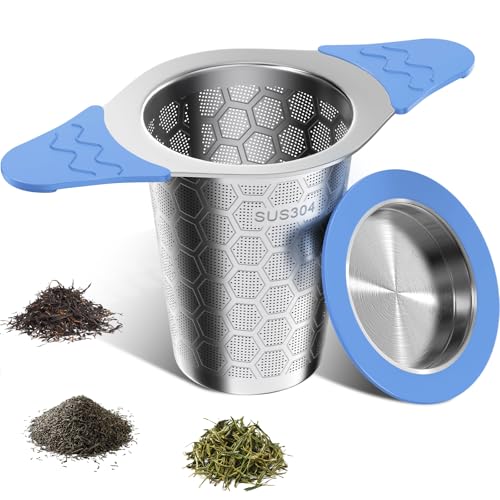 Tea Infuser for Loose Leaf Tea,18/8 Stainless Steel Tea Infuser with Heat Proof Silicone Handles,Extra Fine Mesh Tea Strainers Filter Fine Tea Leaves Effectively,Fits TeaPots/Mugs -Blue - size: 1 Pack - Ocean Blue