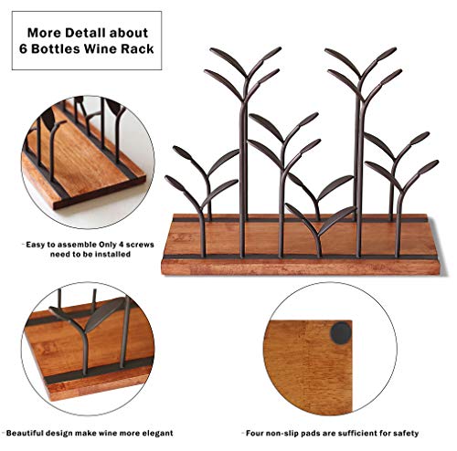 ALLCENER Countertop Bottle Rack, Tabletop Wood Bottle Holder, Hold 6 Bottles, Perfect for Home Decor & Kitchen Storage Rack, Bar, Cellar, Cabinet, Pantry, etc, Wood & Metal (Bronze)