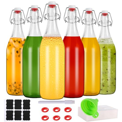 6 Pack swing top glass bottles 32 oz,flip top glass bottles 32 oz with airtight lids for Home Brewing,2nd Fermentation,Kombucha,Kefir,Vanilla Extract,Juice,Tea,Beverages,Soda,Oils,Vinegar,Limoncello