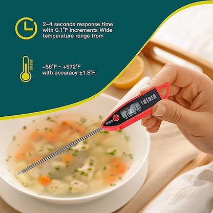 Copkim 6 Set Waterproof Food Thermometer for Water, Liquid, Candle and Cooking Digital Meat Thermometer with Long Probe Instant Read for Kitchen BBQ Grill Candy (Red) - color: Red