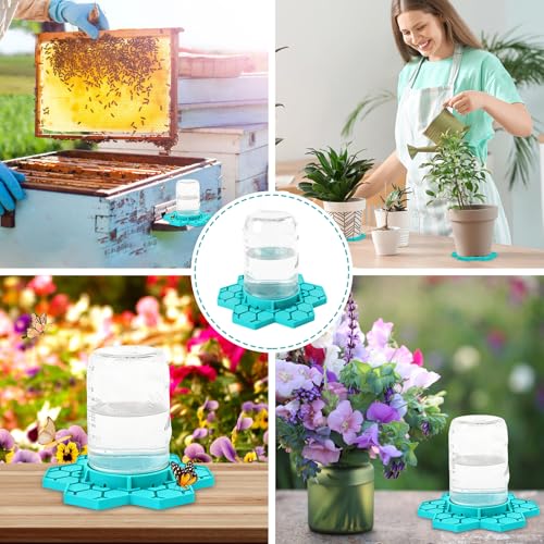 4 Pack Bee Feeder for Mason Jar, Silicone Bee Watering Station, Compatible with Regular and Wide Mouth, Bee Feeders for Hives, Beekeeping Supplies, Bee Waterer for Outside Garden(Blue) - color: Blue-4pack