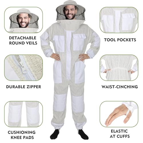 Upgraded Bee Suit for Men & Women Sting Proof, Thickened Ventilated Beekeeper Suit with Gloves & Round Veil, Full Protection Beekeeping Suits(XL 5'7"-5'11") - size: Thickened XL