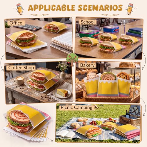 Epakh 200 Pack Paper Sandwich Bags Pencil Design 8 × 8 Inch Happy Food Storage Recyclable Grease Resistant Disposable Snack Bags for Family Home Use - style: Pencil