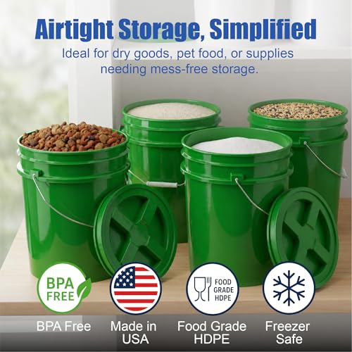 ePackageSupply 5 Gallon Bucket - Food Grade Bucket, Metal Handle Grip, BPA-Free, Heavy-Duty 90 Mil HDPE Plastic Pail, Stackable Utility Container, Made in USA, Lid Not Included, Green, 6 Packs - color: Green, size: 6 Packs
