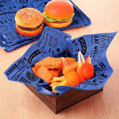 Outus 600 Pcs 12 x 12 Inch Deli Wax Paper Sheets Grease Resistant Tray Basket Liners Newsprint Paper Water and Grease Proof Sandwich Wrapping Square Hot Dog Wrapper for Food Baking (Blue) - color: Blue
