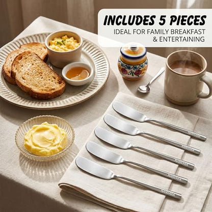 Butter Spreader Knives Set of 5, 304 Stainless Steel Butter Knife Set, Dishwasher Safe Cheese Spreaders for Charcuterie, Jam and Cream Cheese