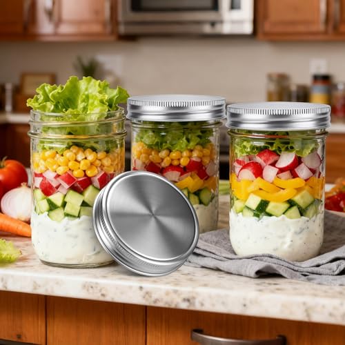 Palksky Mason Jar Lids Stainless Steel for Wide Mouth Mason Jar Lids, 4Pcs Rustproof Mason Jar Caps/Tops - Leakproof & Dishwasher Safe - style: Wide Mouth Stainless Steel Mason Jar Lids 4 PCS