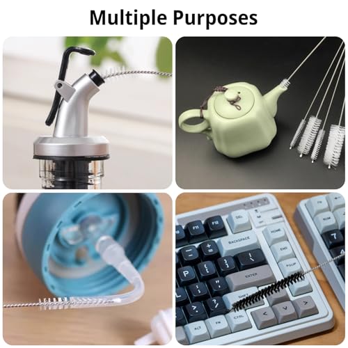 12 Multi-Size Brushes for Straws, Baby Bottles, Tumblers, Water Bottles, Sippy Cups, Tea Pots, Narrow Openings, and Narrow-Neck Containers (Black) - color: Black