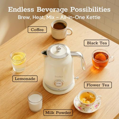 Trisiko® Electric Kettle with Thermometer, 1.7L / 57 oz White Electric Tea Kettle, 1200W Hot Water Kettle with Auto Shutoff, Boil-Dry Protection, 360-degree Cordless Base for Coffee and Tea
