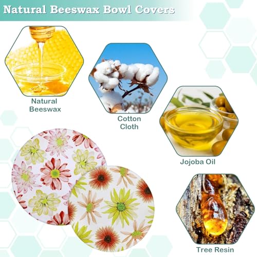 2 Large Reusable Beeswax Bowl Covers for Bread Proofing, 10/12 Inch Elastic Beeswax Wraps Cotton Cloth Sourdough Bowl Covers for Proofing Baskets, Mixer Bowls, Food Storage Containers - color: Daisy
