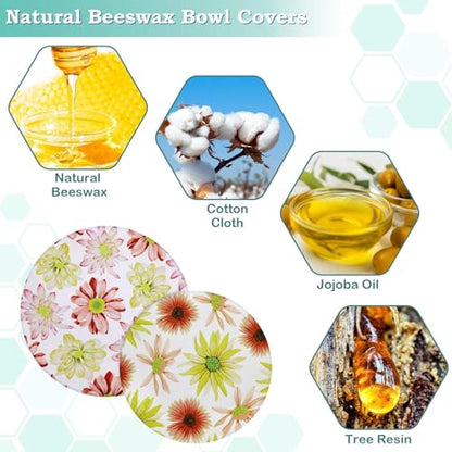 2 Large Reusable Beeswax Bowl Covers for Bread Proofing, 10/12 Inch Elastic Beeswax Wraps Cotton Cloth Sourdough Bowl Covers for Proofing Baskets, Mixer Bowls, Food Storage Containers - color: Daisy