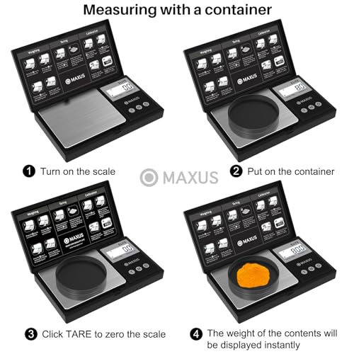 MAXUS Digital Gram Scale 1000g/0.1g, Small Food Scale with Backlit LCD, Mini Pocket Scale for Jewelry - color: Matte Black