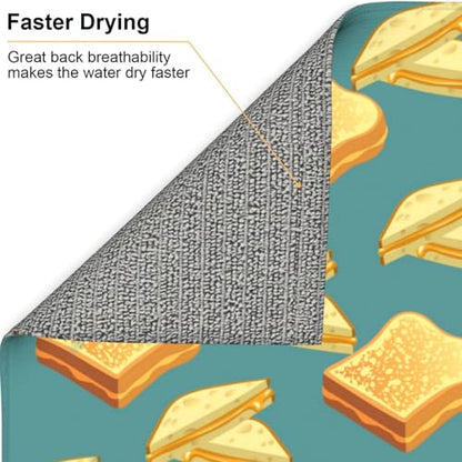 Dish Drying Mat Grilled Cheese Pattern Kitchen Counter Pad Absorbent Non-Slip Mat 18 X16inch