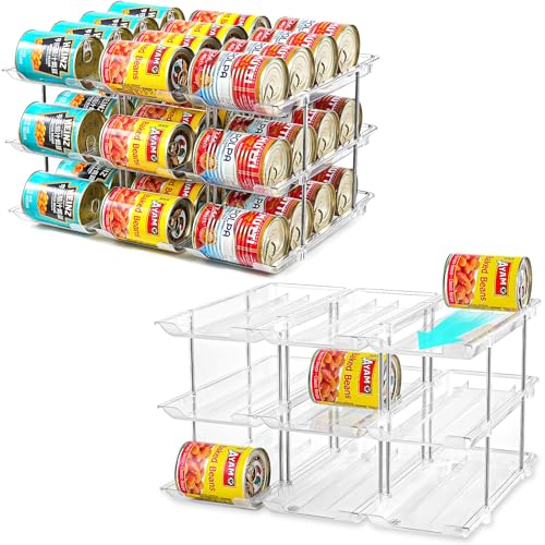 Amlllas Can Organizer for Pantry, Stacking Can Storage Organizer Pantry, Automatic Rolling Can Rack for Fridge, 3Tire 6 Columns Can Holder for 72 Cans, Canned Goods Organizer - size: 6*3
