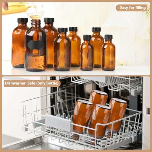 12 Pack 4oz Glass Boston Round Bottles, Amber Glass Bottles with Black Lids, Leak Proof, Handy Storage for Homemade Essential Oils, Vanilla Extract - size: 4oz 12Pack