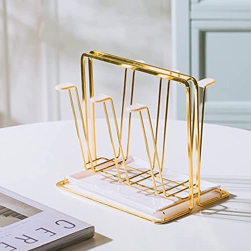 Metal Cup Drying Rack with 6 Hooks | Bottle Drying Rack with Drain Tray,Coffee Mug Holder,Mug Organizer Golden - color: Gold