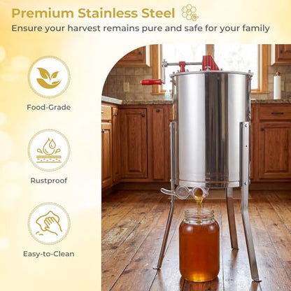 Goplus 3 Frame Honey Extractor, Stainless Steel Manual Honey Spinner with Bottom Gravity Flow Gate & Clear Lid, Honeycomb Drum Spinner, Adjustable Height Apiary Centrifuge Equipment for Home Apiary