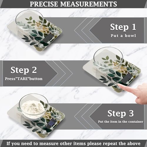 Food Scale Kitchen Scale for Baking Cooking Digital Food Weighing Measuring Scale Small Waterproof Electric Food Scale Beige Boho Style Leaves - color: Beige Boho Style Leaves