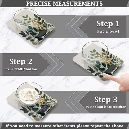 Food Scale Kitchen Scale for Baking Cooking Digital Food Weighing Measuring Scale Small Waterproof Electric Food Scale Beige Boho Style Leaves - color: Beige Boho Style Leaves