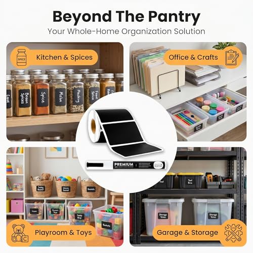 200 Chalkboard Labels for Food Containers, Reusable Black Stickers with Chalk Marker, Removable Pantry Chalk Board Jar Labels Stickers for Glass Jars, Storage Food Mason Jars, Kitchen Organization - style: Wide Rectangle Roll - 200pcs