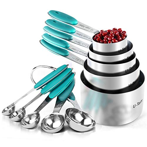 Measuring Cups : U-Taste 18/8 Stainless Steel Measuring Cups and Spoons Set of 10 Piece, Upgraded Thickness Handle (Teal) - color: Teal