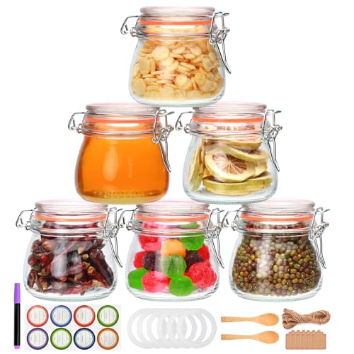 Flrolove 5oz 6pack Small Glass Jars with Airtight Lid, Glass Spice Jars | Mini Glass Food Storage Containers with Lids, Mason Jars for Cereal, Flour, Cookie, Spice, Honey, Herbs, Wedding Favors - size: 5oz*6-round