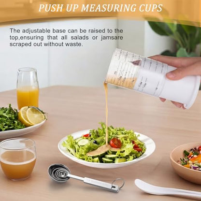 6 Pcs Adjustable Push up Measuring Cup Set Includes 2 Adjustable Measuring Cups and 5 Measurings Spoon for Peanut Butter Liquid Dry Semi Solid Ingredient Home Cooking Tool(6.5 * 10cm) - size: 1 cup