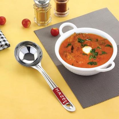 HAZEL Stainless Steel Ladle for Kitchen | 7.3 cm Dia Round Soup Serving Spoon | Heavy Duty Kitchen Spoodle for Cooking, Serving, Curry, Dosa, Gravy - size: Set of 1, style: Ladle