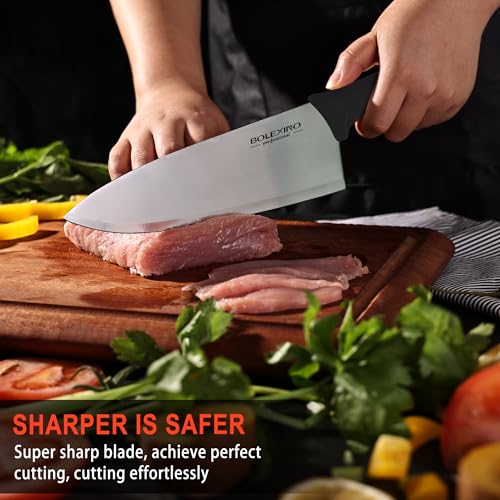 8 inch Japanese High Carbon Stainless Steel Chef Knife Set, Professional Extra Sharp Wide Cook Knife with Non-slip Ergonomic Handle, for Kitchen Home Restaurant - color: Black