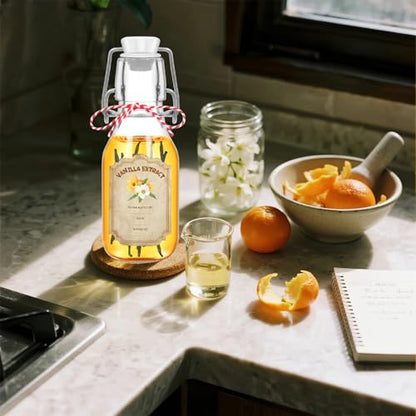 20 Pack Swing Top Glass Vanilla Extract Bottles 4 oz with Lids, Funnel and Vanilla Extract Labels, Boston Vanilla Bottles for Syrup Gift, Flip Top Glass Jars - color: 20PC 4oz Round Bottle