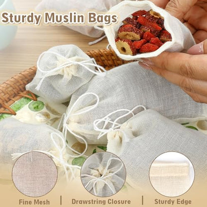 Reusable Muslin Tea Bags: 30pcs 200-mesh Cotton Sachet Bags with Drawstring Boil-Safe for Cooking Soup -3 * 4in & 4 * 6in Spice Bags for Bathing Unbleached