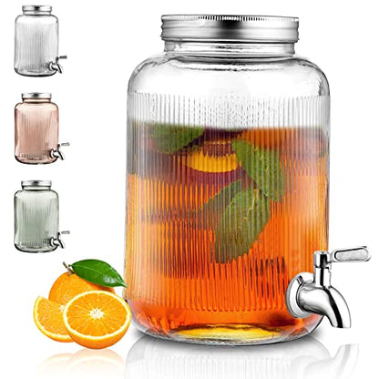 Berglander Glass Drink Dispenser for Fridge, 1 Gallon Beverage Dispenser with Leakproof Stainless Steel Spigot, Water, Laundry Detergent, Juice Dispenser for BBQ, Picnic, Parties and Events (Clear) - color: 1. Clear