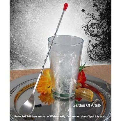 Stainless Steel Bar Tool | Bar Accessories | 11 inches Curvy Design with red or Multi Colour knob bar Cocktail Spoon | Bar Spoon | Long Spoon | Cocktail Mixer | Set of 2 Pieces - size: Bar Spoon