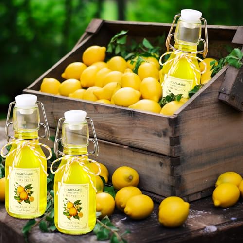 Havawish 20 Sets 4 oz Limoncello Bottles Swing Top Glass Bottles for Homemade Clear Flip Top Mini Limoncello Bottle with Labels Airtight Cap Lids for Home Brewing Gifts Wedding Baby Shower Favors