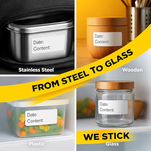 Freezer Labels for Food Containers – Removable, 1" x 3", 500 pcs Washable Date Labels to Write On, Fit for Ziploc Freezer Bag, Fridge Storage | Waterproof, No Residue