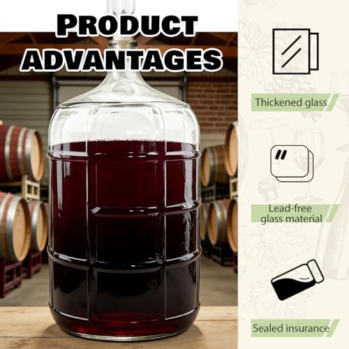 1Pcs 5 Gallon Glass Carboy Complete Home Brewing Kit with Rubber Stoppers (Drilled Undrilled),Airlock Brush for Beer Wine Making Fermentation,Water Storage