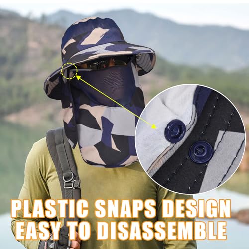 Sun Hats for Men Women Fishing Hat UPF 50+ Breathable Wide Brim Summer UV Protection Hat - color: Camo Beige(with Face Cover & Neck Flap )