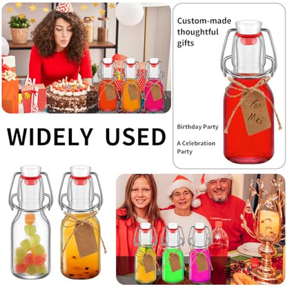 6Pcs Flip Top Glass 4 oz with Caps Beer Bottles Clear Swing Top Glass Bottles Vinegar Kombucha with Stoppers Airtight Lids for Wedding Themed Baby Shower (6, PC, Round, 4, ounces)