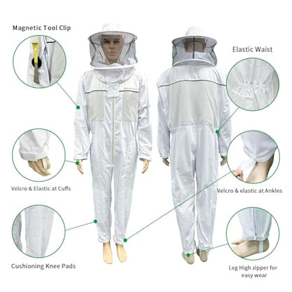 Professional 3 Layer Ventilated Beekeeping Suit Detachable Veil Magnetic Tool Clip Gloves for All Beekeepers - size: XX-Large