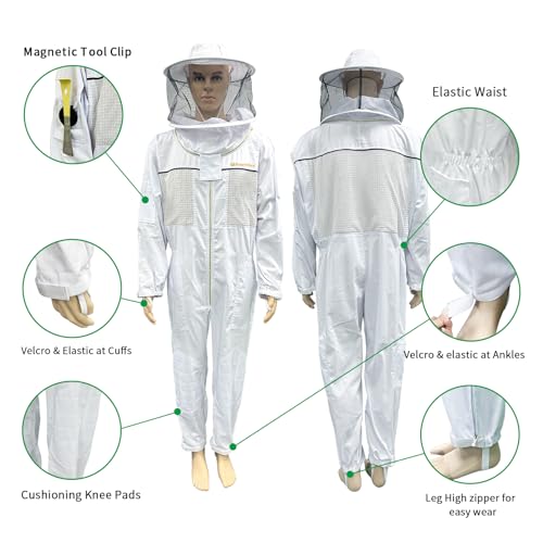 Professional 3 Layer Ventilated Beekeeping Suit Detachable Veil Magnetic Tool Clip Gloves for All Beekeepers - size: 3X-Large